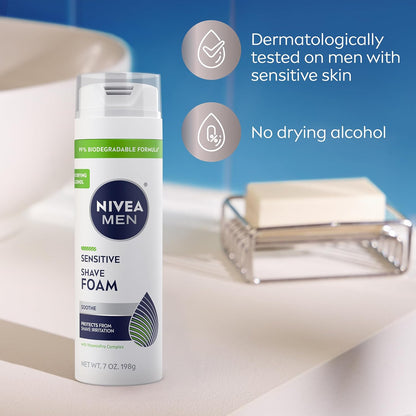 NIVEA MEN Sensitive Shave Foam – Bulk 6-Pack Gift Set for Husbands, Dads, and Boyfriends with Sensitive Skin