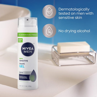 NIVEA MEN Sensitive Shave Gel – Soothing Wet Shave Experience for Sensitive Skin with Chamomile and Vitamin E, 7 Oz, 3 Pack