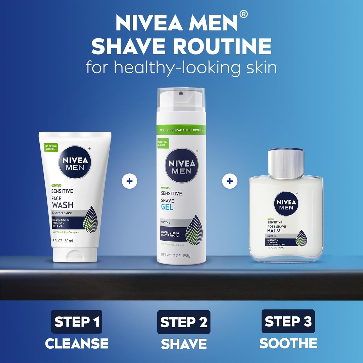 NIVEA MEN Sensitive Shave Gel – Soothing Wet Shave Experience for Sensitive Skin with Chamomile and Vitamin E, 7 Oz, 3 Pack