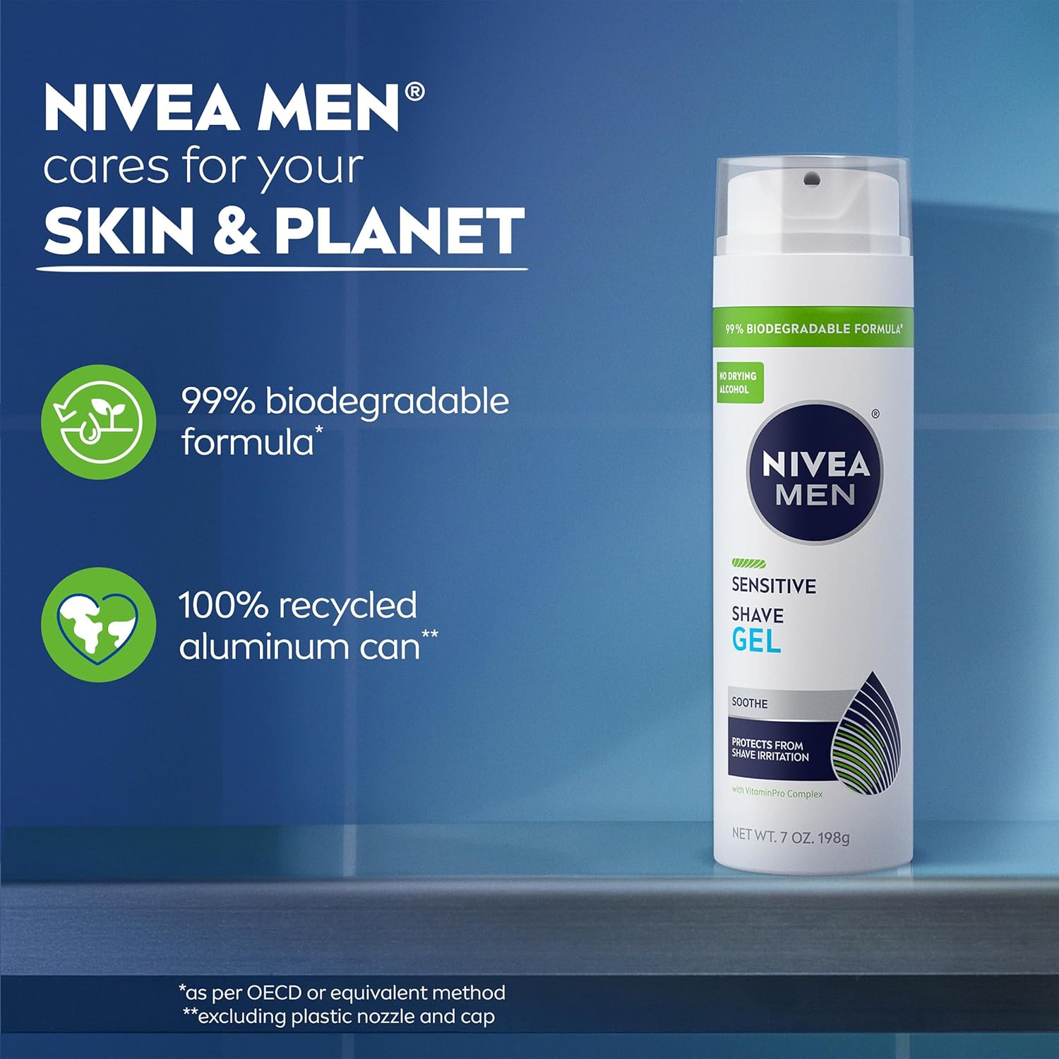 NIVEA MEN Sensitive Shave Gel – Soothing Wet Shave Experience for Sensitive Skin with Chamomile and Vitamin E, 7 Oz, 3 Pack
