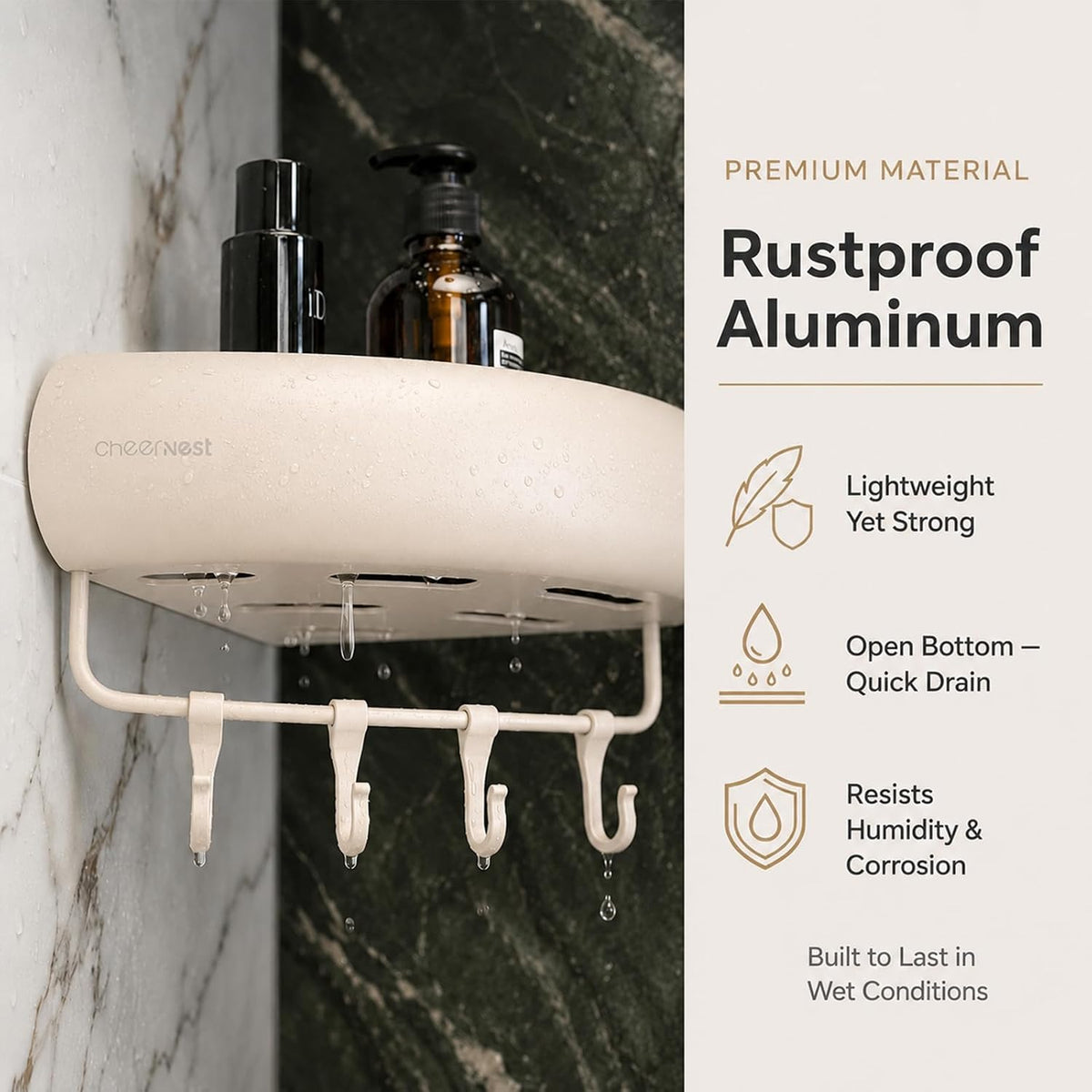 No-Damage Corner Shower Caddy 2 Pack Adhesive, Wall-Mounted Organizer | Drill-Free Storage for Landlord-Approved Bathrooms
