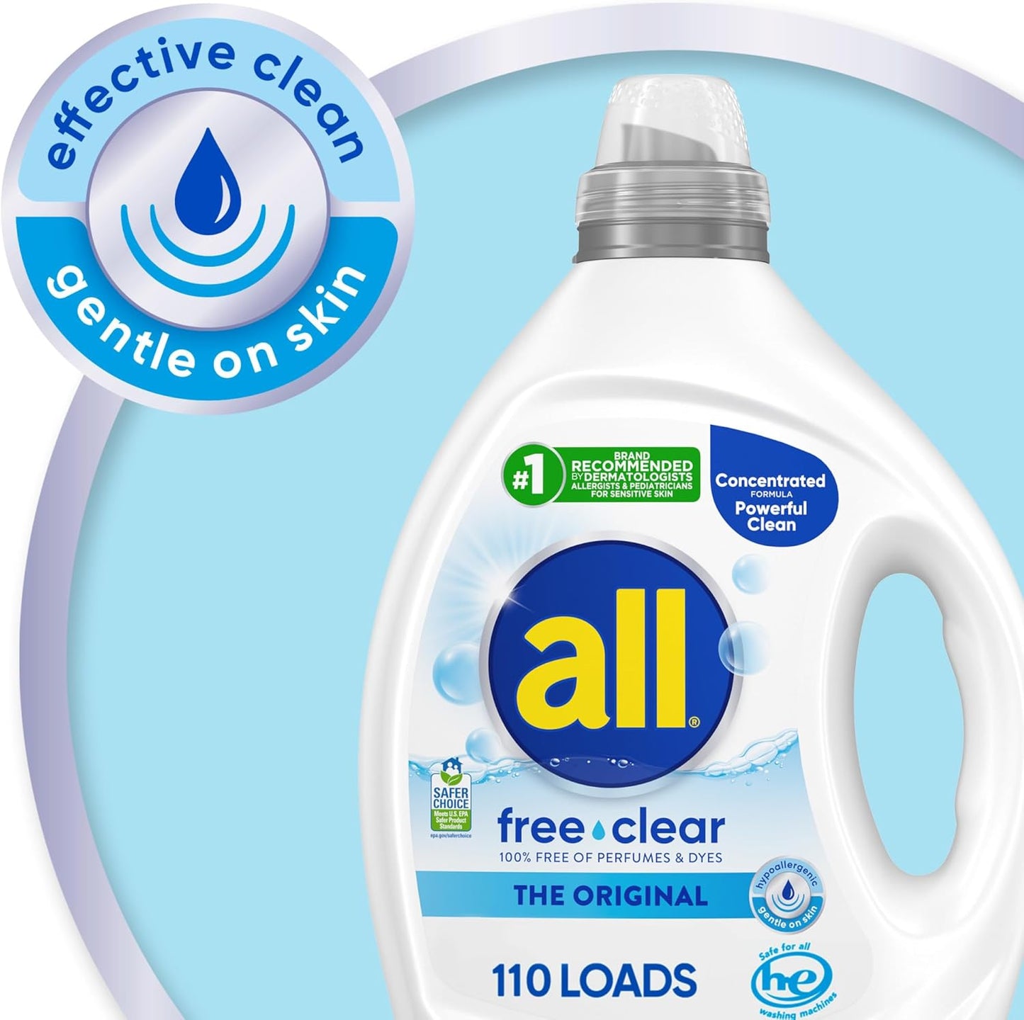 no phosphates; safe for septic systems and all he washing machines