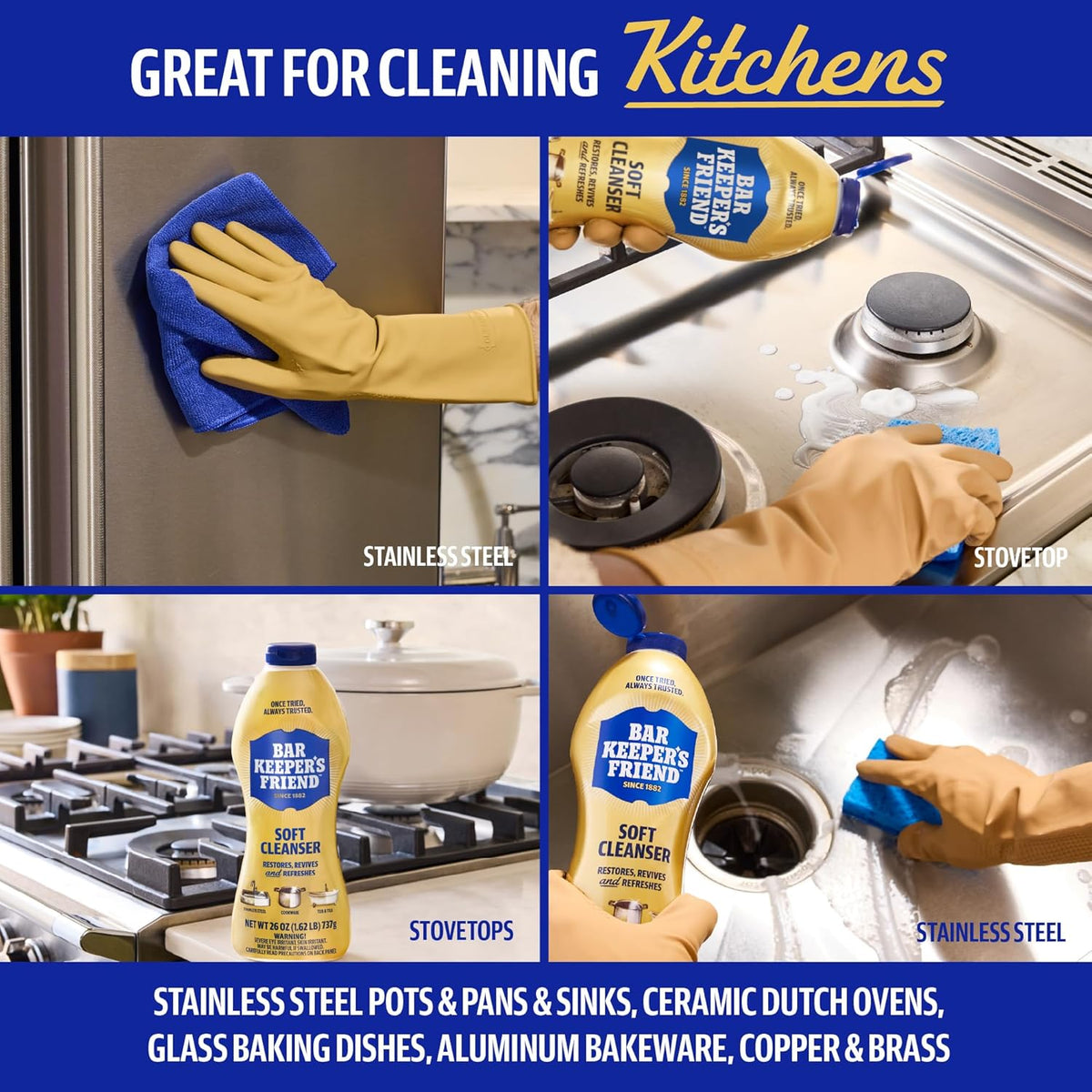 non-bleach, streak-free cleaning action that leaves no residue or film