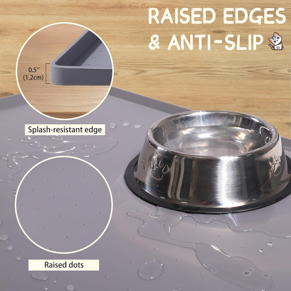 non-slip dotted surface texture that grips both floor and bowl base
