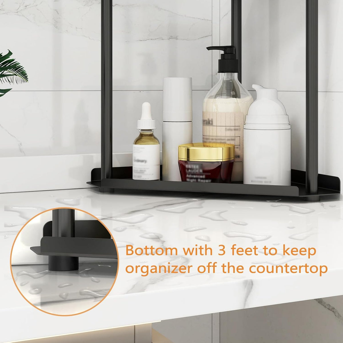 non-slip feet on the base for stability on wet bathroom surfaces