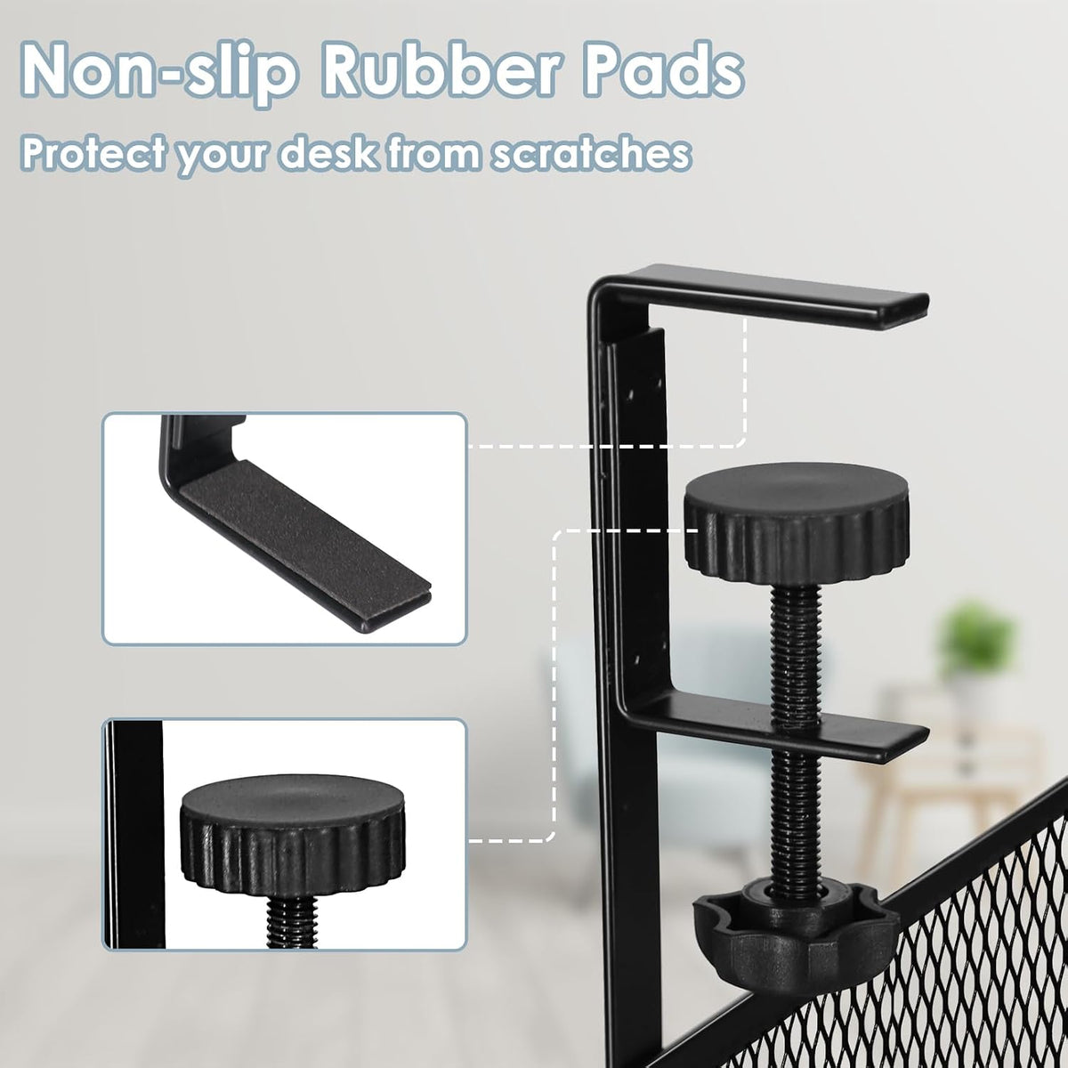 non-slip rubber pads that prevent desk scratches
