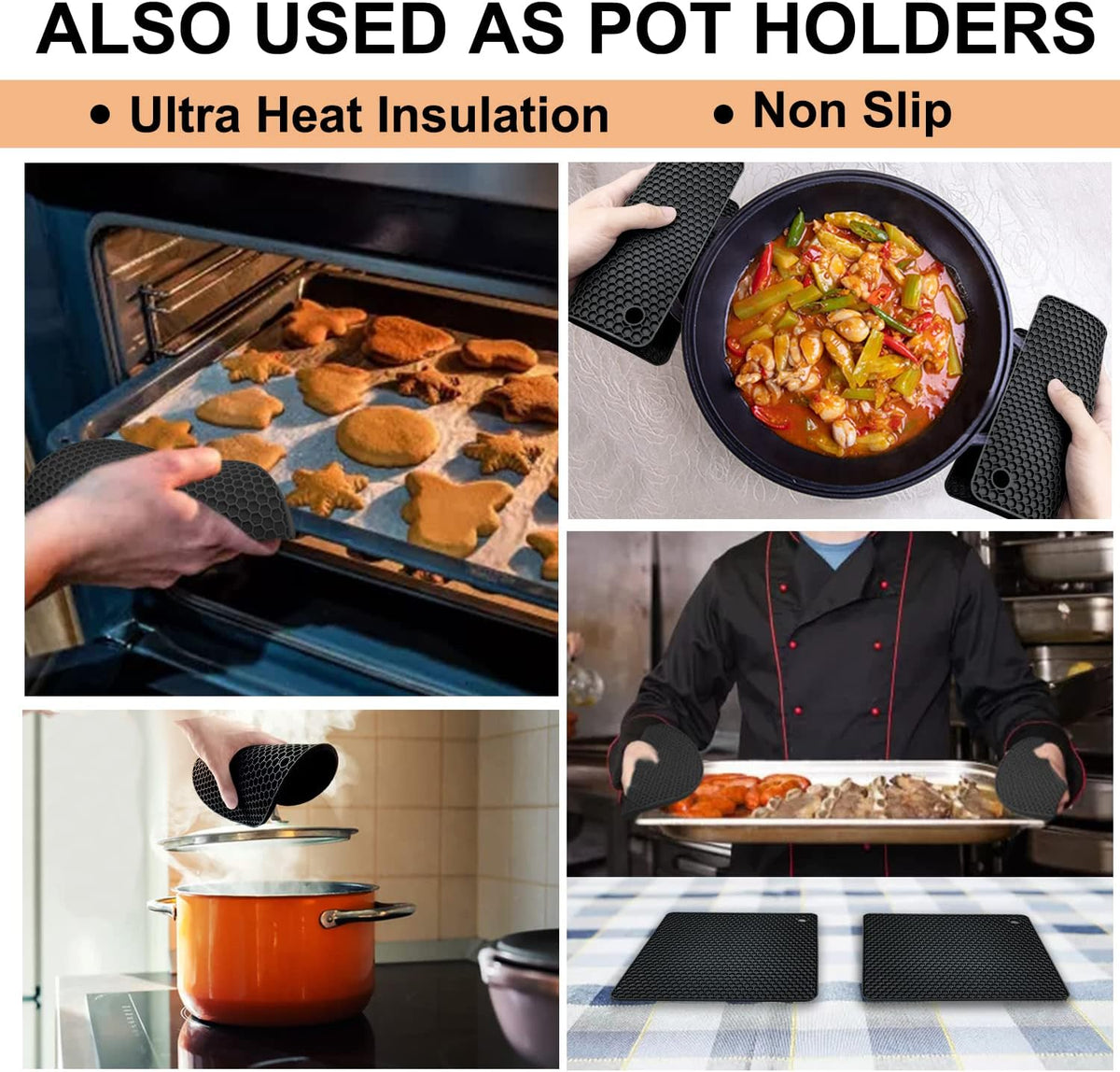 non-slip textured silicone surface that grips both the trivet and the pot/jar