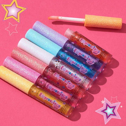 Non-Toxic Kids Lip Gloss - 7pc Fruity Flavored Set for Tween Bedroom, Washable Shimmer