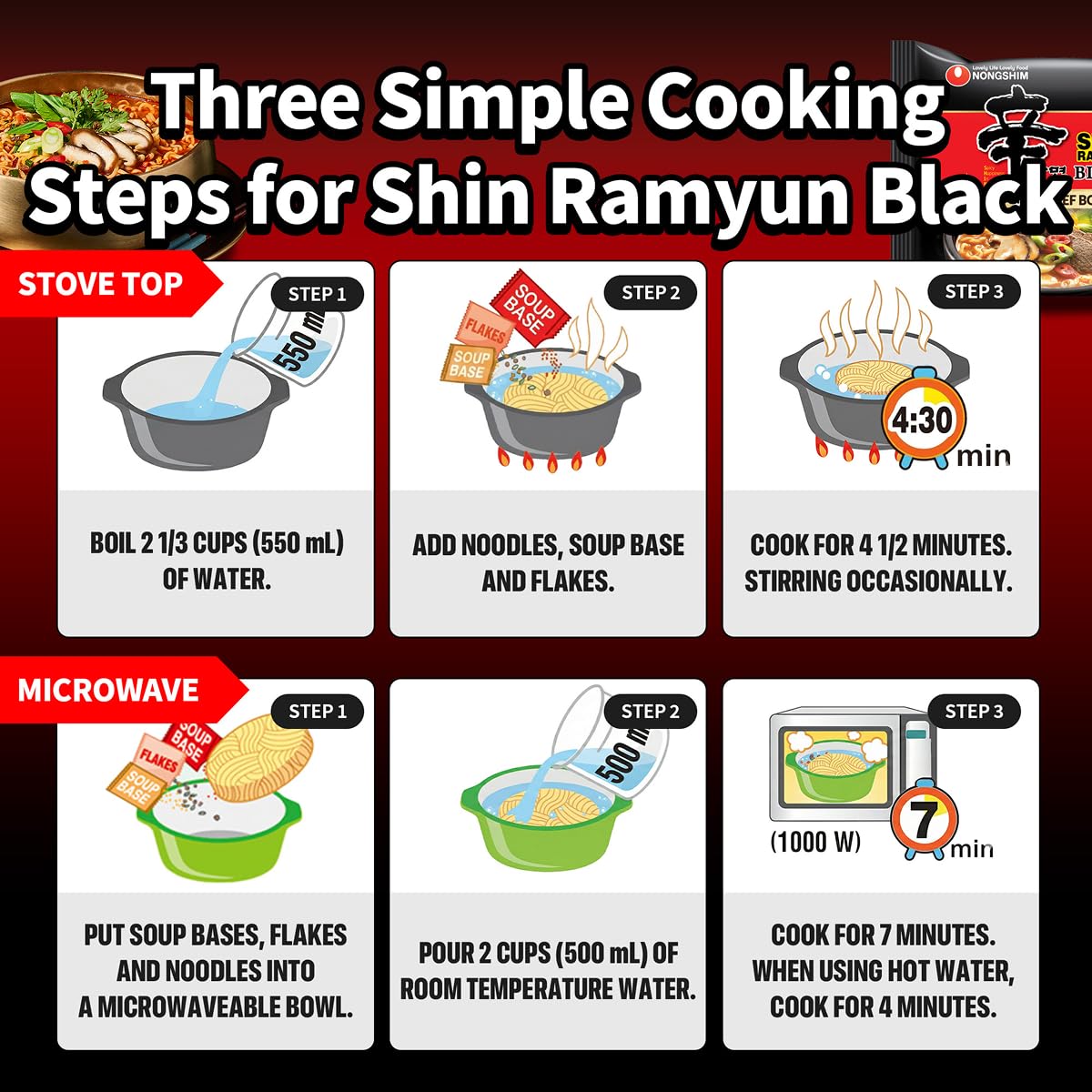 Nongshim Shin Ramyun Black – Simple One-Step Meal for Intentional Living, Microwavable Korean Ramen