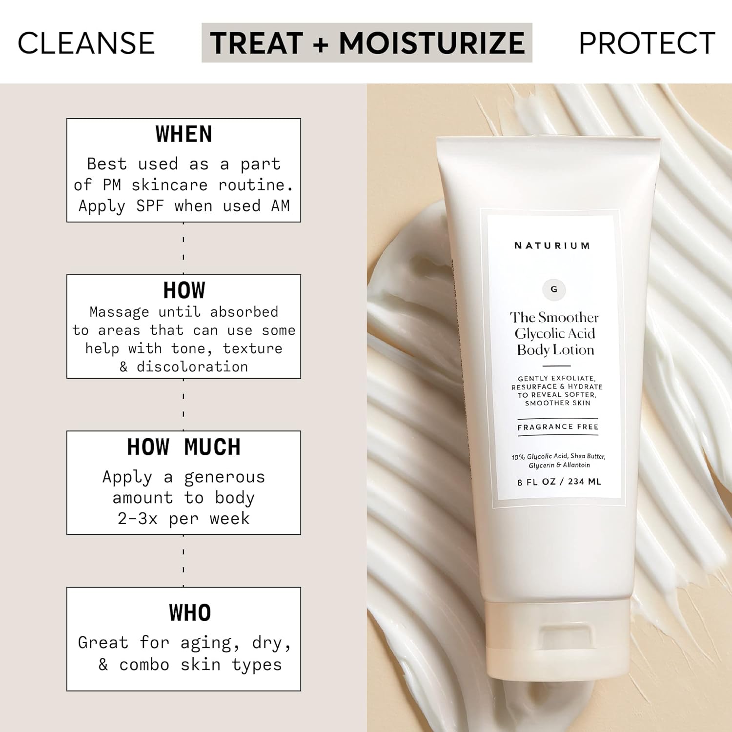 nourishing shea butter base to hydrate and counteract aha dryness