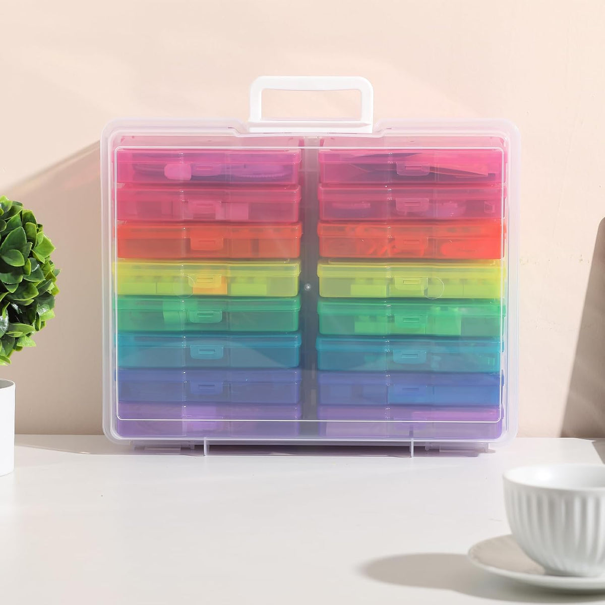 novelinks Photo Storage Boxes with Handle – Translucent Photo Keeper for Den and Display Shelf Aesthetics