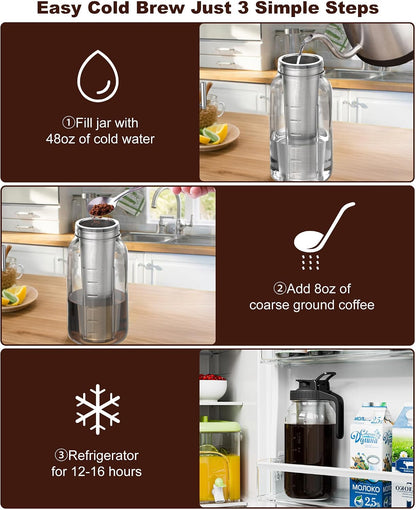 NUFUEDU 64 oz Cold Brew Coffee Maker – Thoughtful Housewarming and Birthday Gift for Coffee Lovers