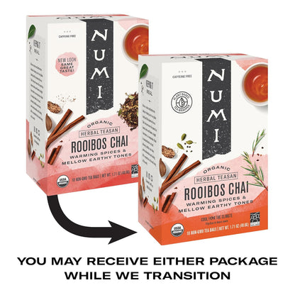 Numi Organic Rooibos Chai Tea – Microplastic-Free Tea Bags for Safer Brewing, Glue and Bleach Free