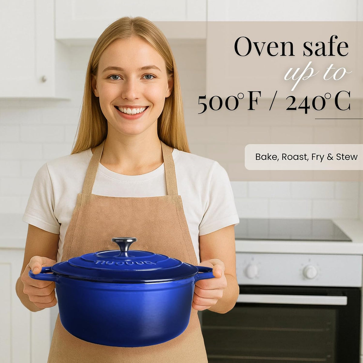 Nuovva Enamelled Cast Iron Dutch Oven – Heirloom Quality Cookware for the Connoisseur Home Chef, 7.3 Quart Oyster