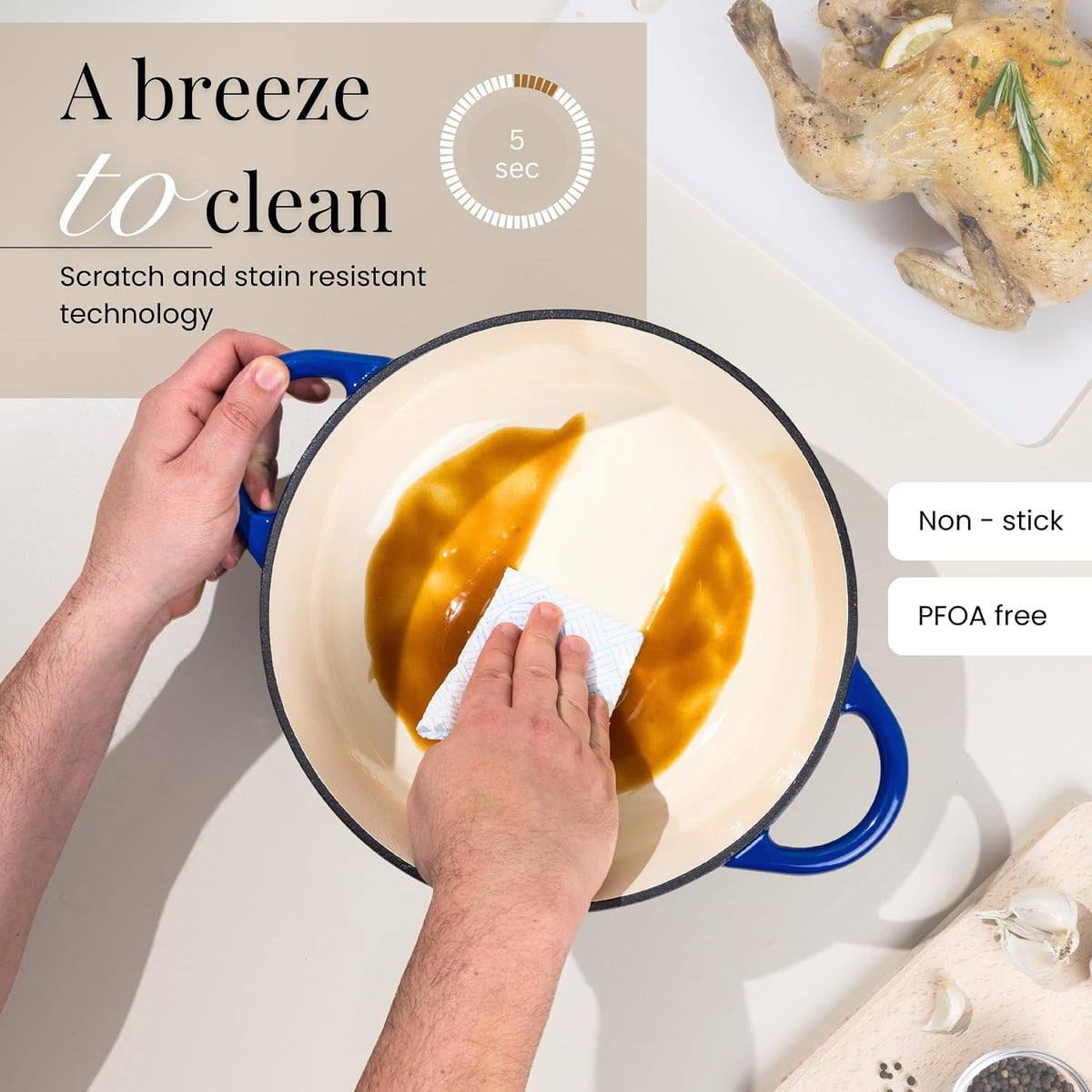 Nuovva Enamelled Cast Iron Dutch Oven – Heirloom Quality Cookware for the Connoisseur Home Chef, 7.3 Quart Oyster