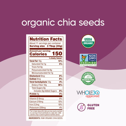 Nutiva Organic Chia Seed 12 oz – Single Ingredient Plant Staple for Clutter Free Pantries, Clean Eating and Intentional Kitchens