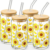 16 oz Mason Jar Shaped Glass Tumblers with Straws 4-Piece Set – Christmas Gift for Couples and Wedding Registry Pick