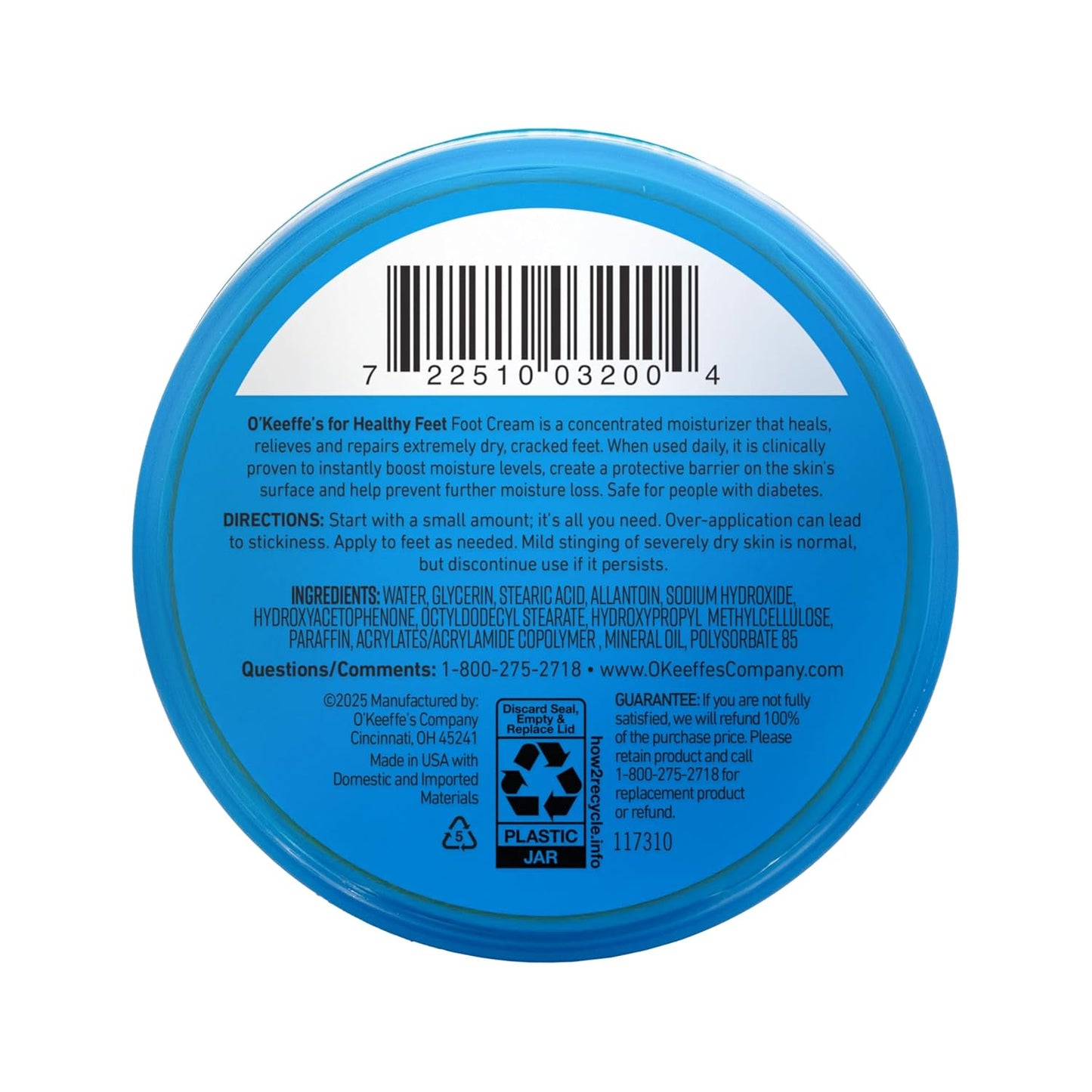 O'Keeffe's for Healthy Feet Foot Cream – Compact 3.2 oz Jar for Capsule Bathroom Storage, Clean Design