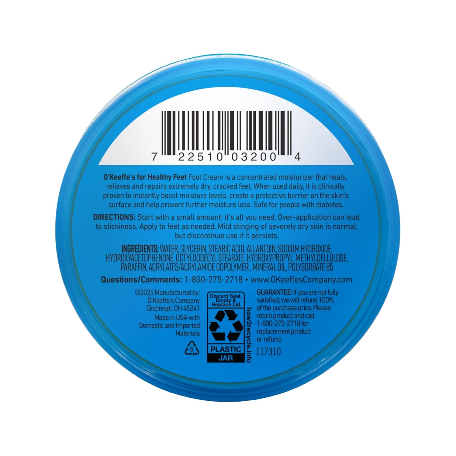 O'Keeffe's for Healthy Feet Foot Cream – Compact 3.2 oz Jar for Capsule Bathroom Storage, Clean Design