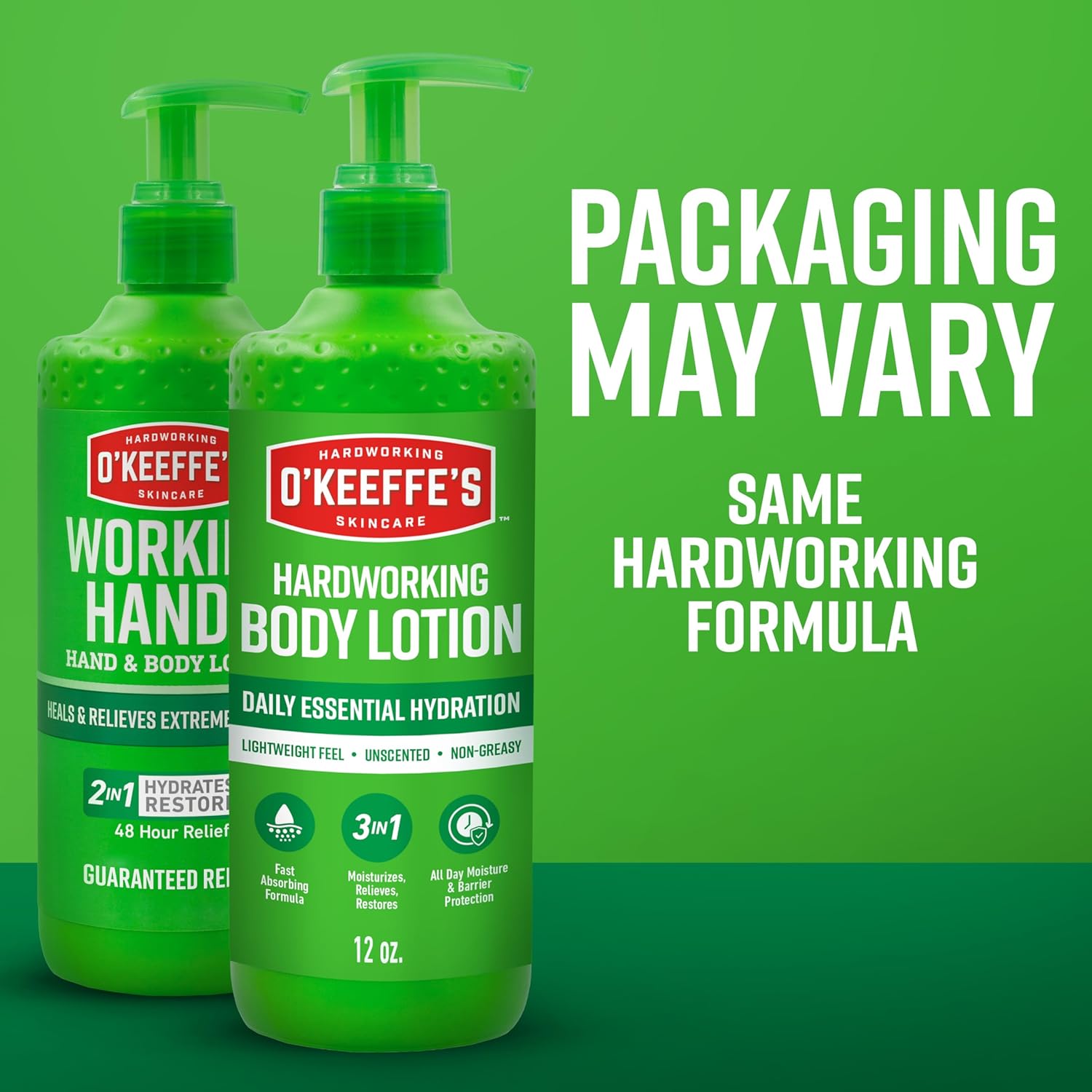 O'Keeffe's Fragrance-Free Body Lotion for Uncluttered Bath Counters, No-Fuss Hydration Pump