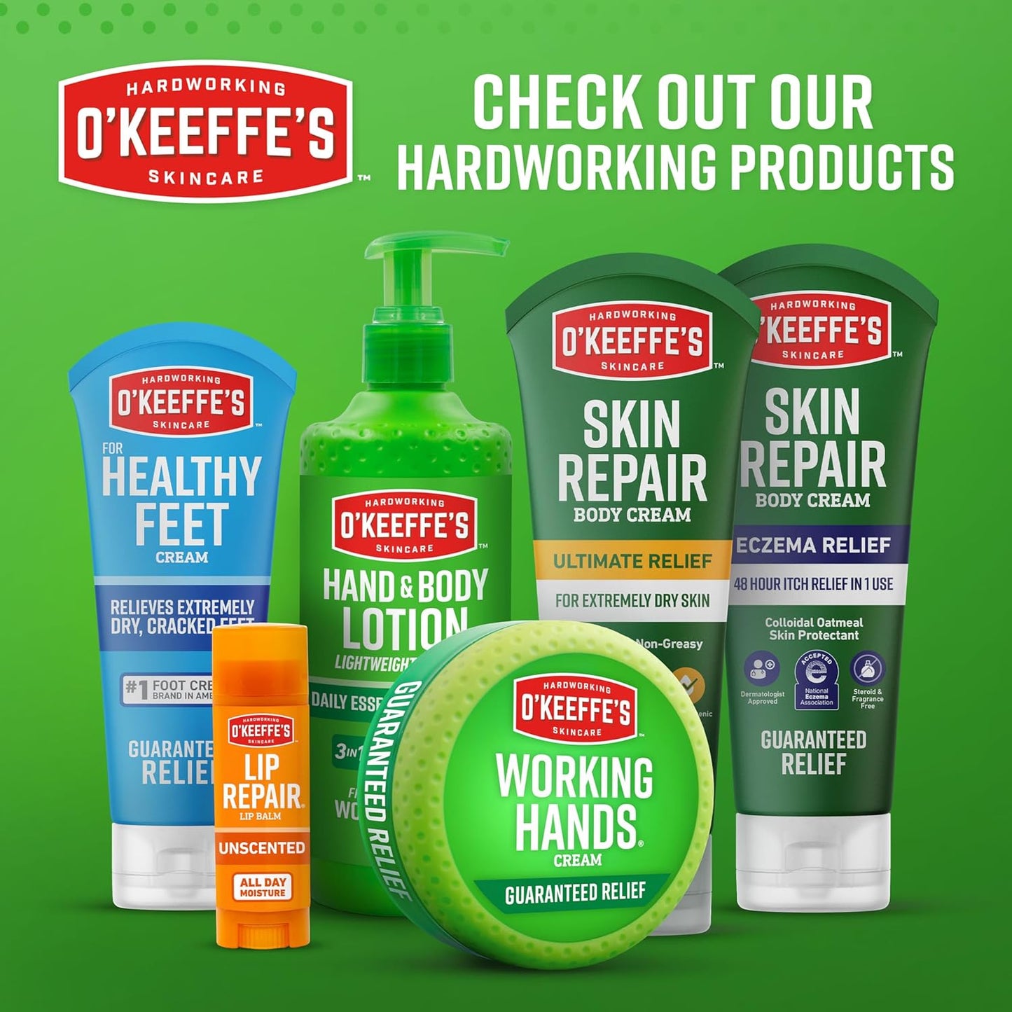 O'Keeffe's Holiday Stocking Stuffer Trio – Christmas Gift for Caregivers, Hand and Foot Repair Cream Plus Vitamin E Lip Balm