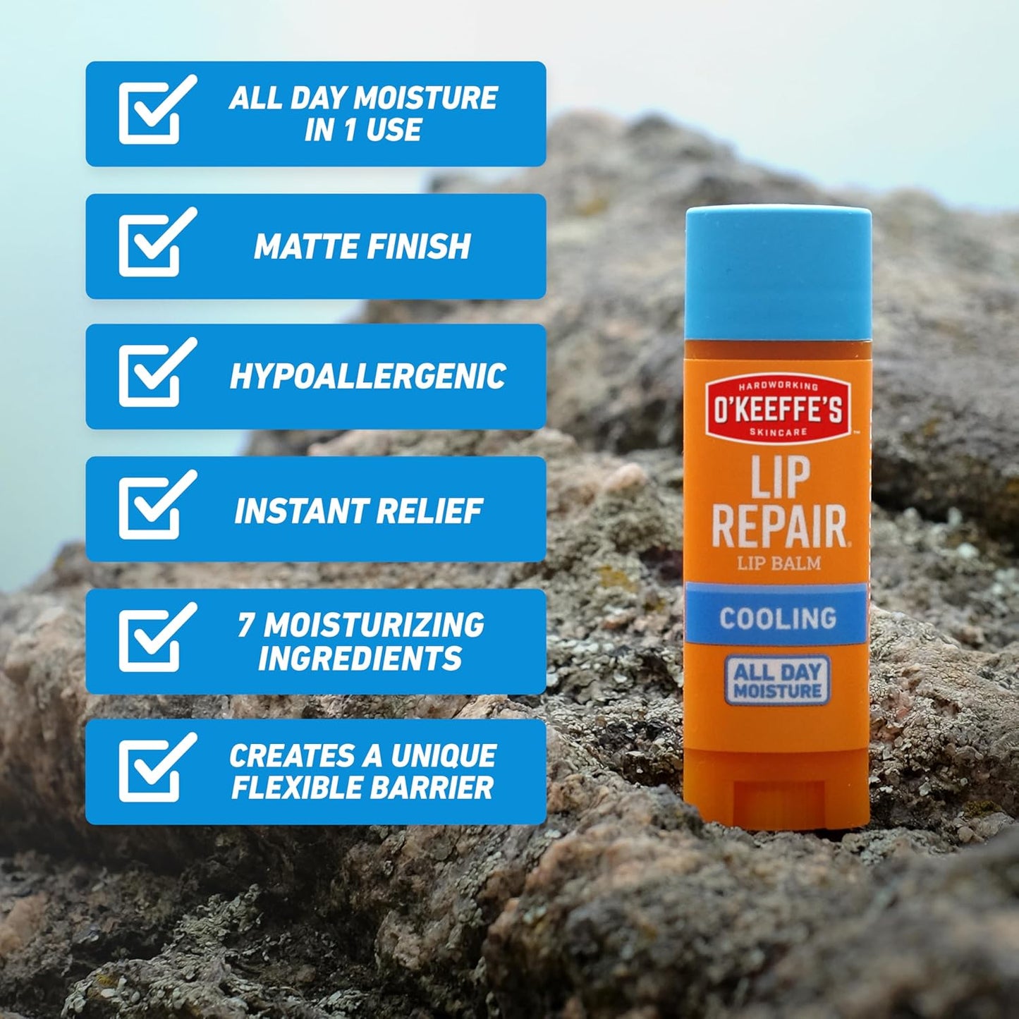 O'Keeffe's Lip Repair Cooling Relief Stick (2 Pack) – Wind & Sun Lip Protection for Skiing, Cycling and Trail Days