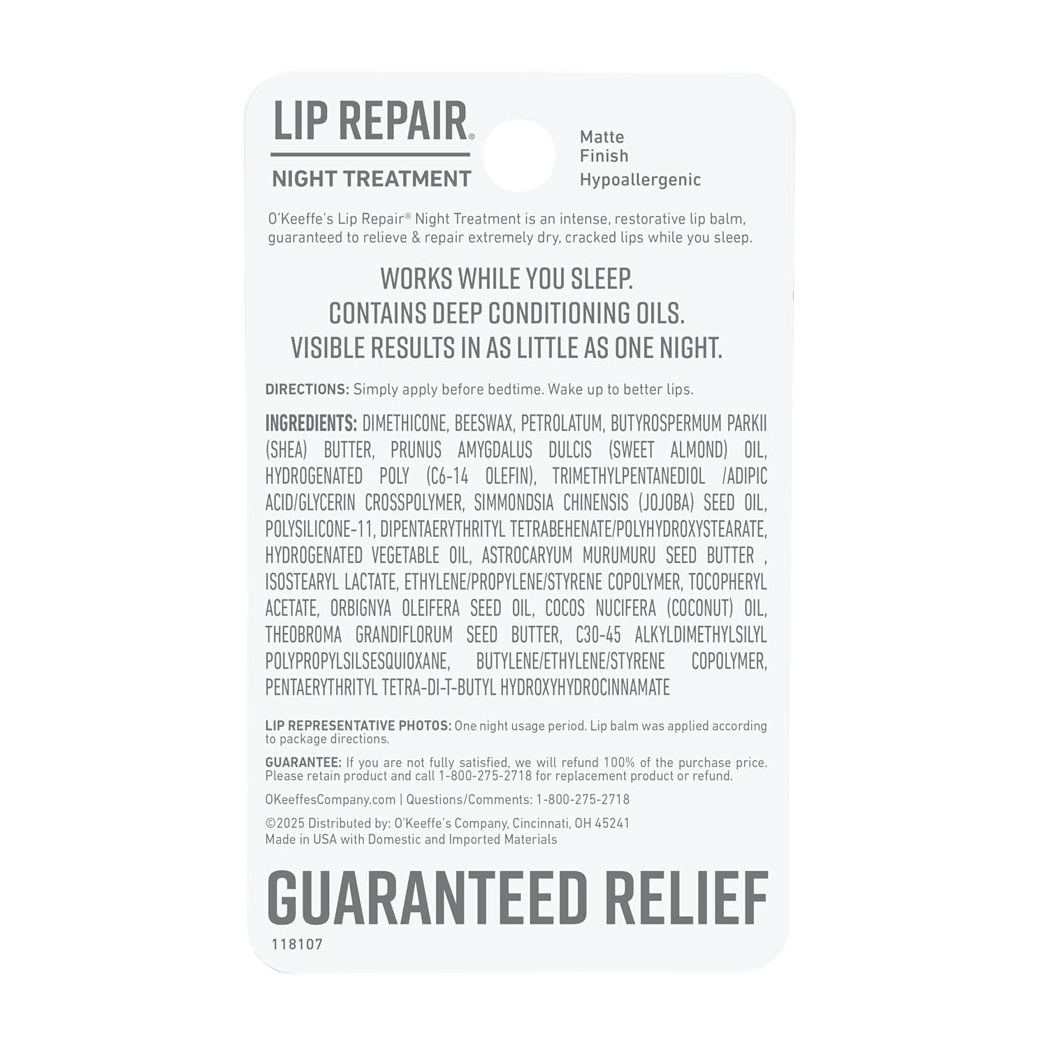 O'Keeffe's Lip Repair Night Treatment – TSA-Friendly Overnight Lip Balm for Carry-On Bags