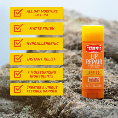 O'Keeffe's Lip Repair SPF 35 Stick – Lanolin-Free and Mineral-Oil-Free Daily Lip Care, 6-Pack