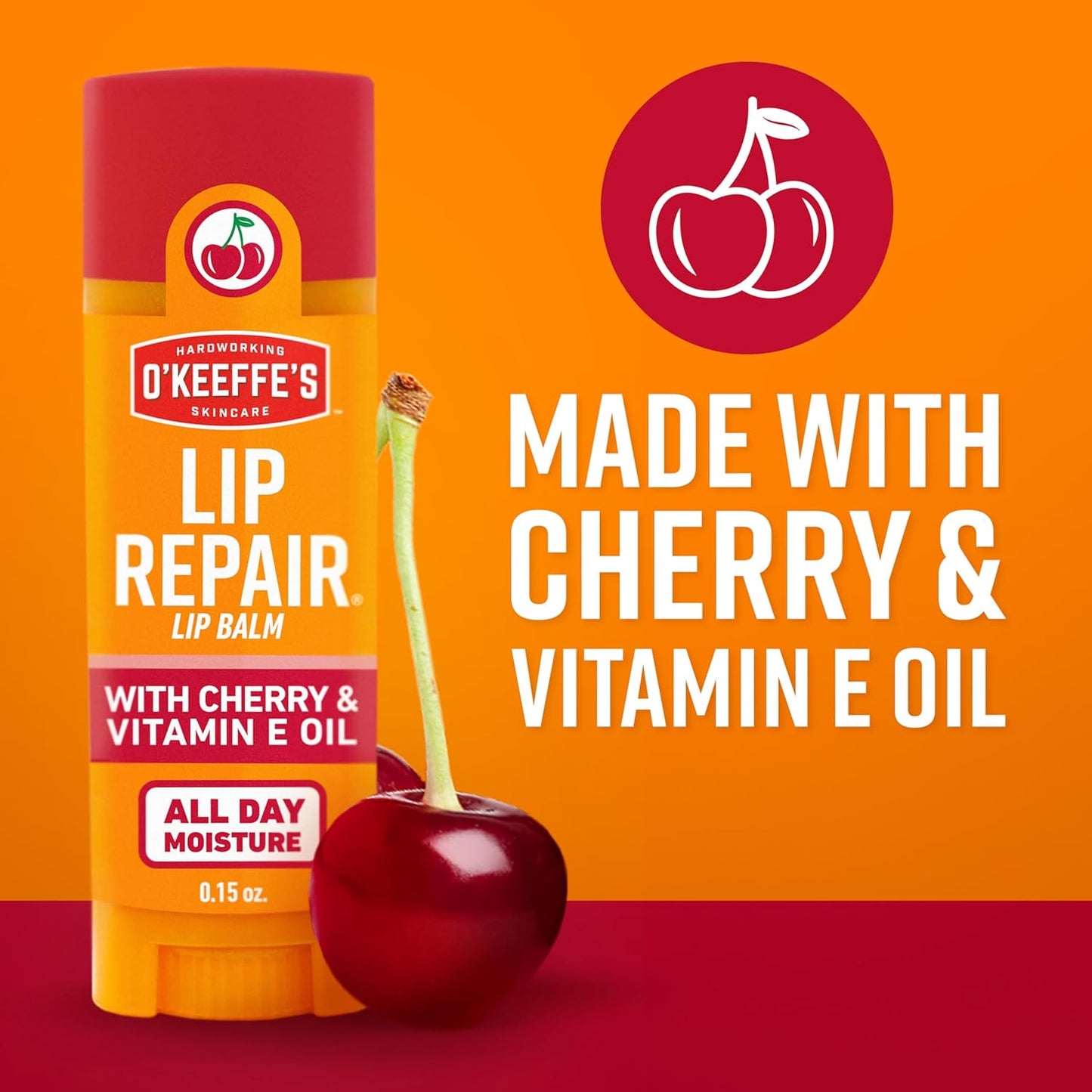 O'Keeffe's Lip Repair with Cherry & Vitamin E – Mess-Free Travel Lip Care for Carry-Ons