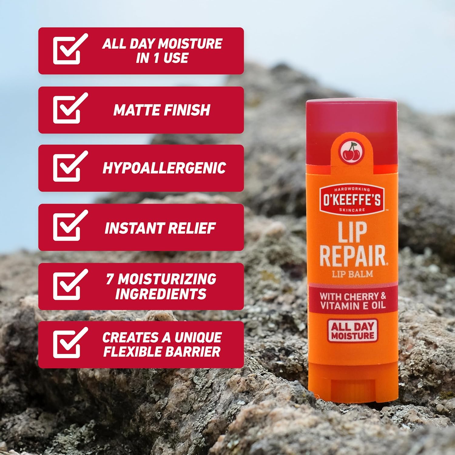 O'Keeffe's Lip Repair with Cherry & Vitamin E – Mess-Free Travel Lip Care for Carry-Ons