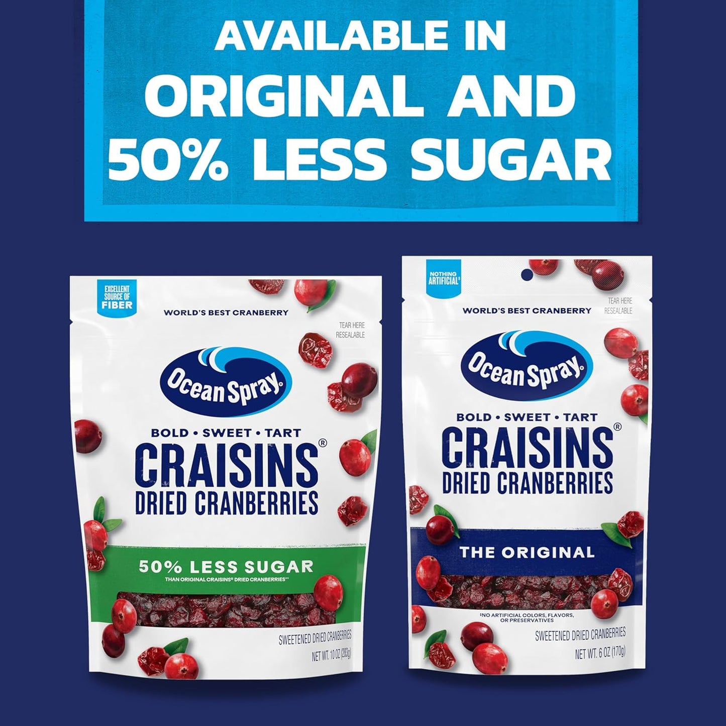 Ocean Spray Craisins 50% Less Sugar Dried Cranberries — Thoughtful Hostess Gift for Holiday Charcuterie Boards and Housewarming Baskets