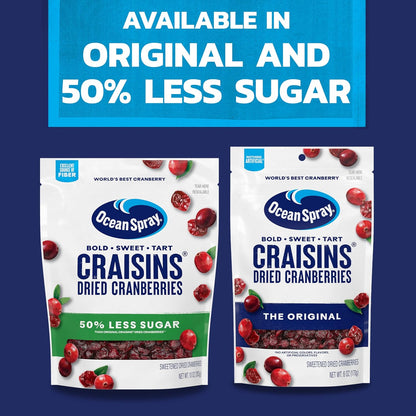 Ocean Spray Craisins 50% Less Sugar Dried Cranberries — Thoughtful Hostess Gift for Holiday Charcuterie Boards and Housewarming Baskets