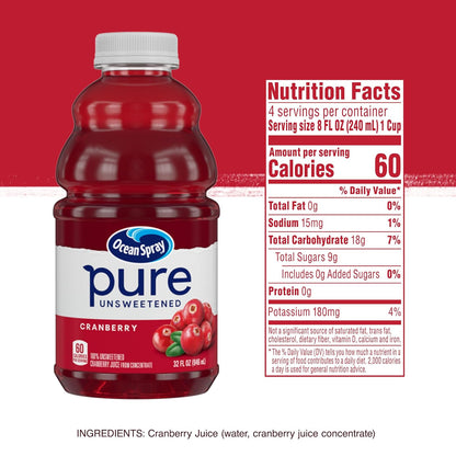 Ocean Spray® Pure Unsweetened Cranberry Juice – Portable Mixer for Patio Cocktails and Outdoor Brunches, 32 Fl Oz