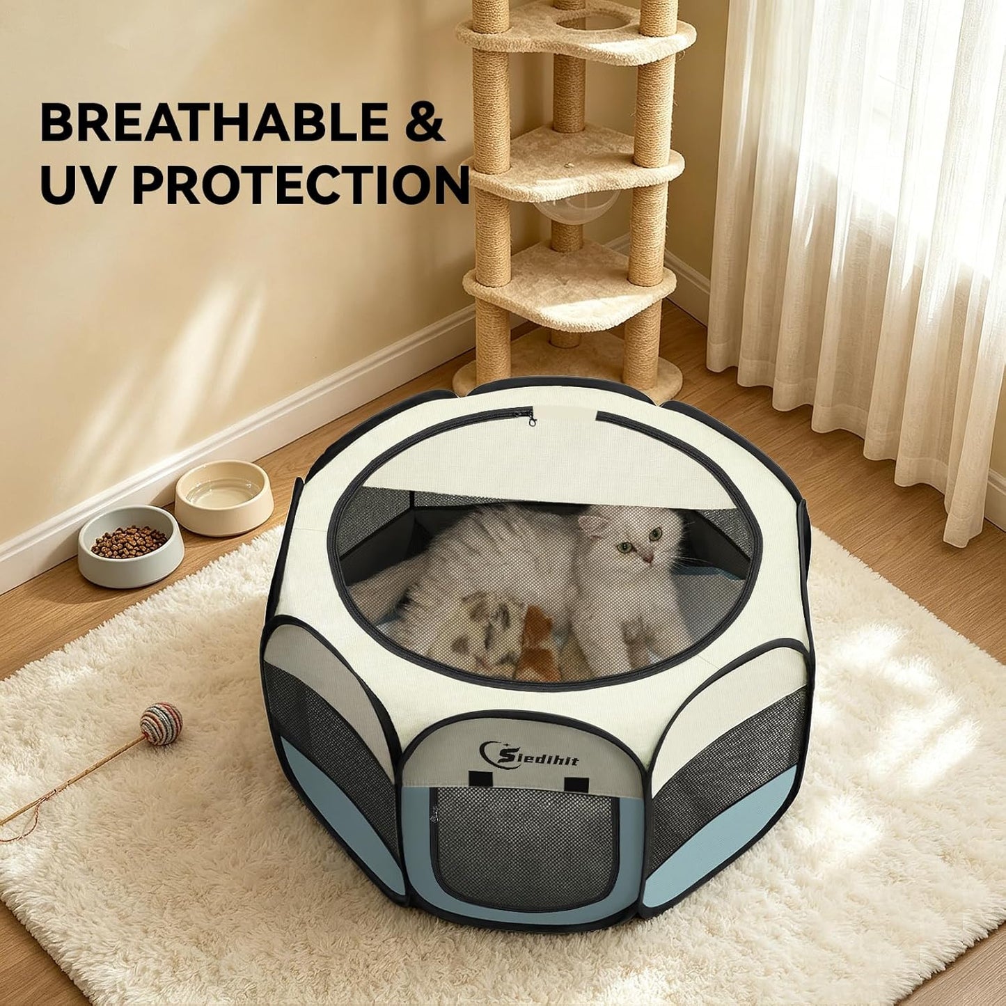 octagonal shape with 25"x25" footprint (small) and 17" height, also available in medium and large