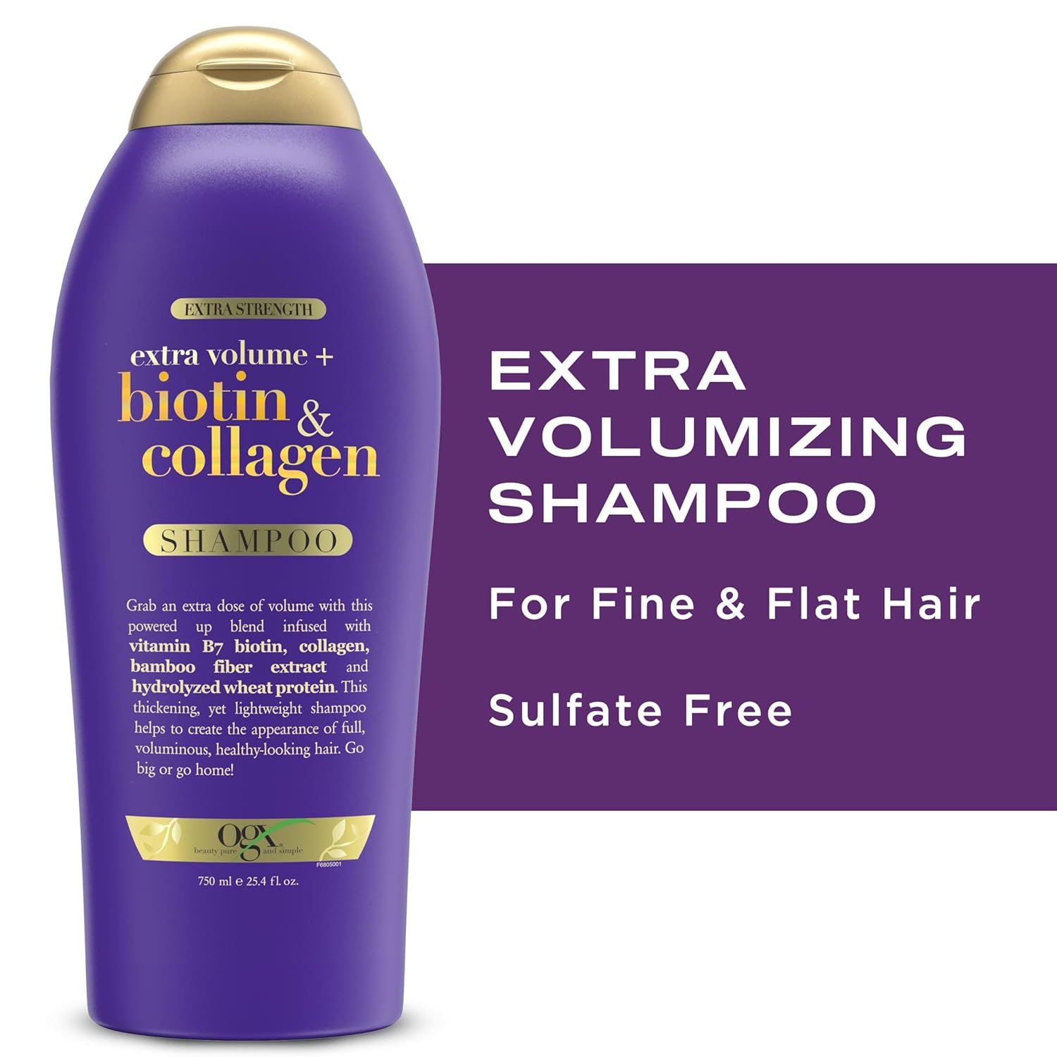 OGX Biotin & Collagen Volumizing Shampoo – Sulfate-Free Surfactants for Chemically Treated Hair, 25.4 fl oz