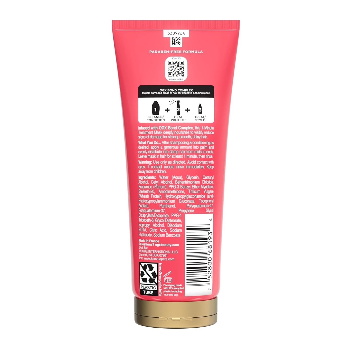OGX Bond Protein Repair 1-Minute Treatment Mask – Simple One-Step Bond Treatment for Clutter-Free Vanities