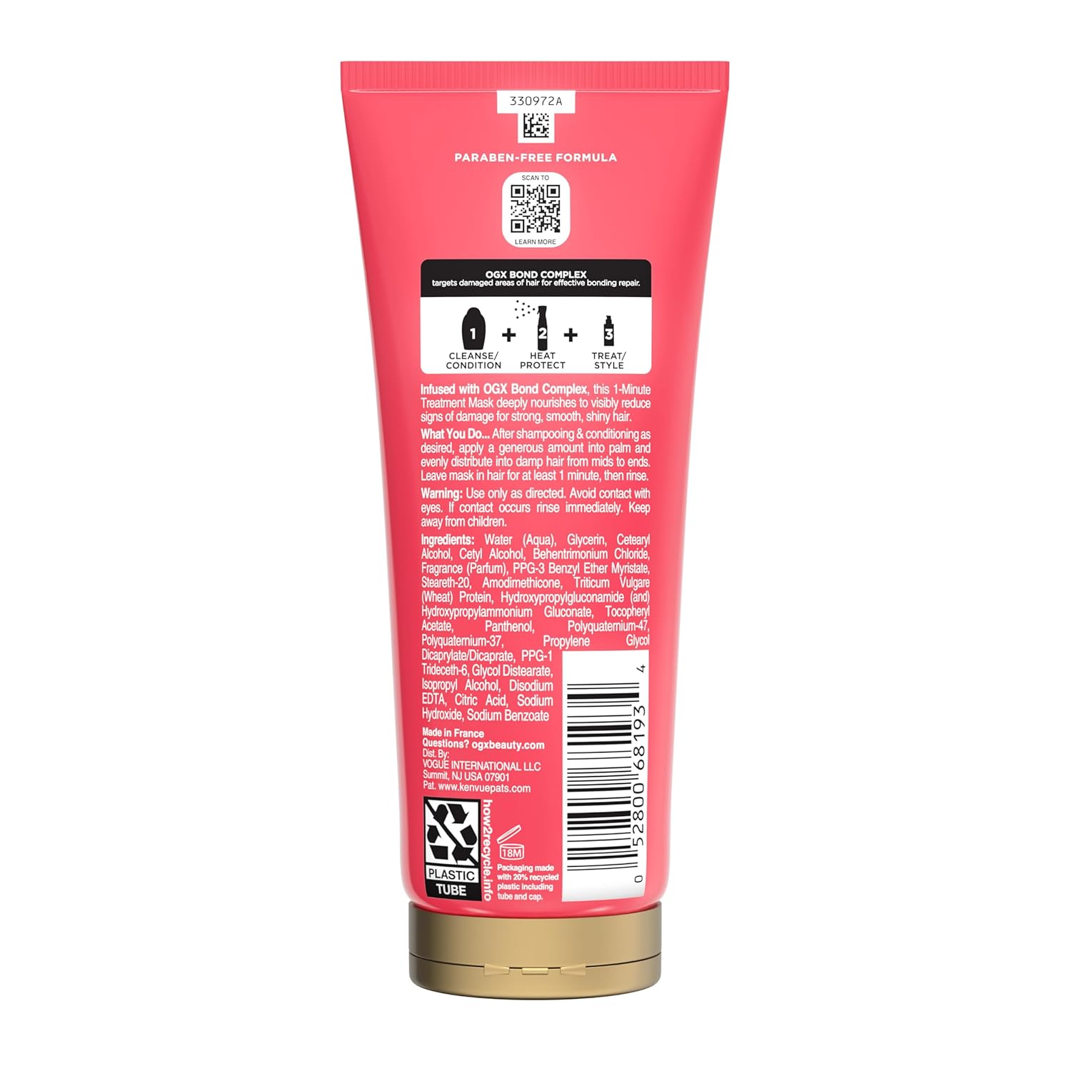 OGX Bond Protein Repair 1-Minute Treatment Mask – Simple One-Step Bond Treatment for Clutter-Free Vanities