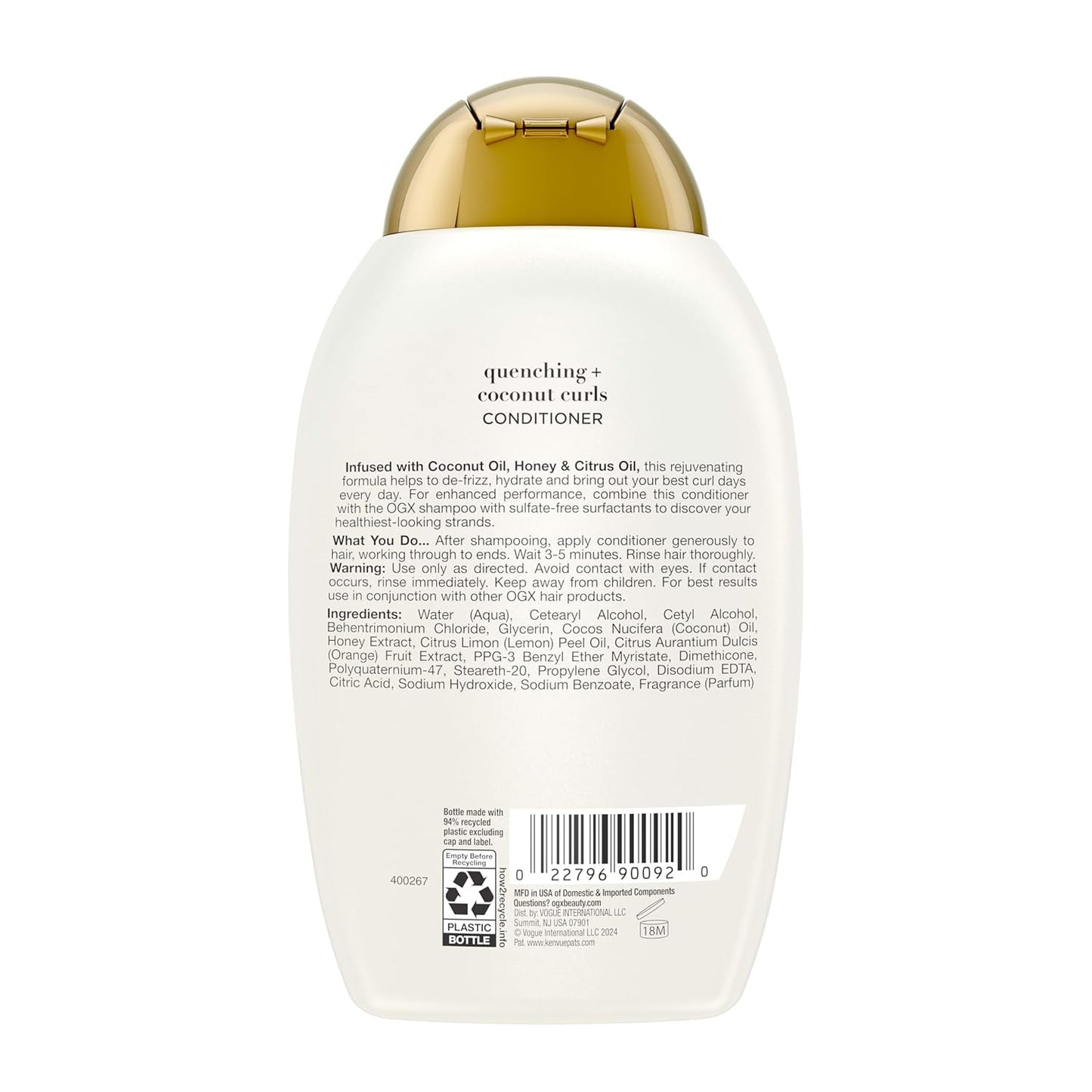 OGX Coconut Curls Conditioner – Self-Care Gift Set Staple for Mom, Paraben-Free Curl Care with Coconut and Honey