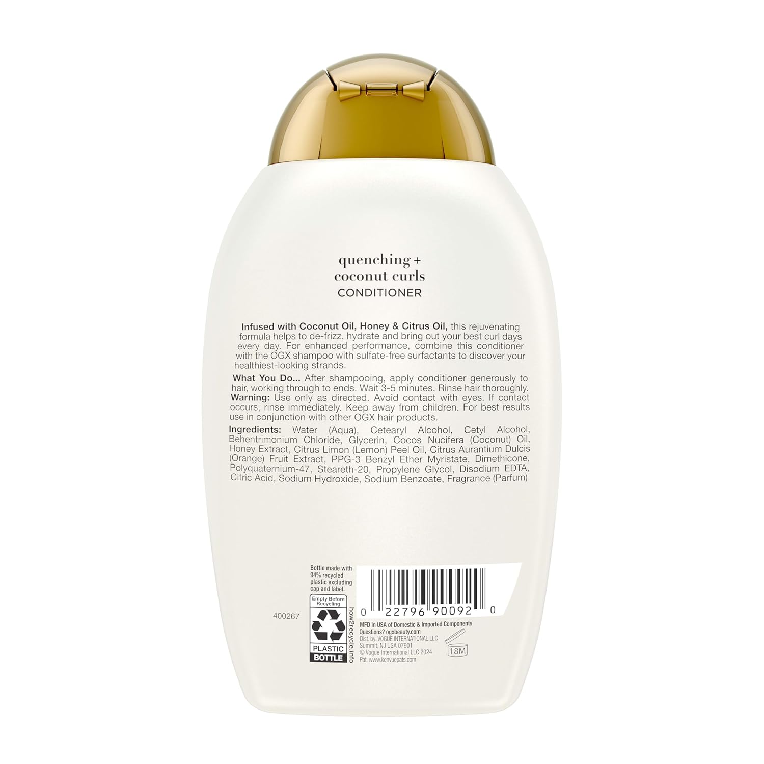 OGX Coconut Curls Conditioner – Self-Care Gift Set Staple for Mom, Paraben-Free Curl Care with Coconut and Honey