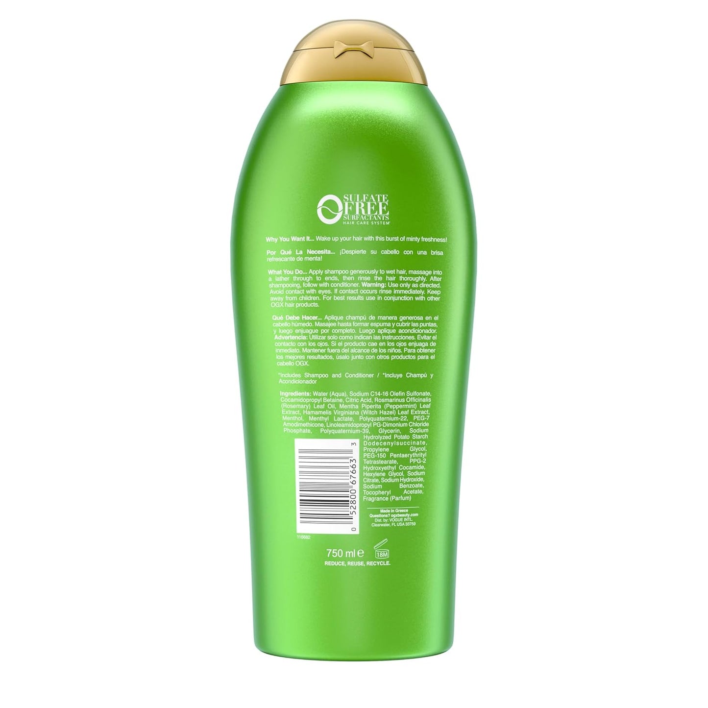 OGX Extra Strength Refreshing Scalp + Rosemary Mint Shampoo – Daily Clarifying Haircare for Stress-Relief Bath Time and Wind-Down Routines, Sulfate-Free 25.4 fl. oz