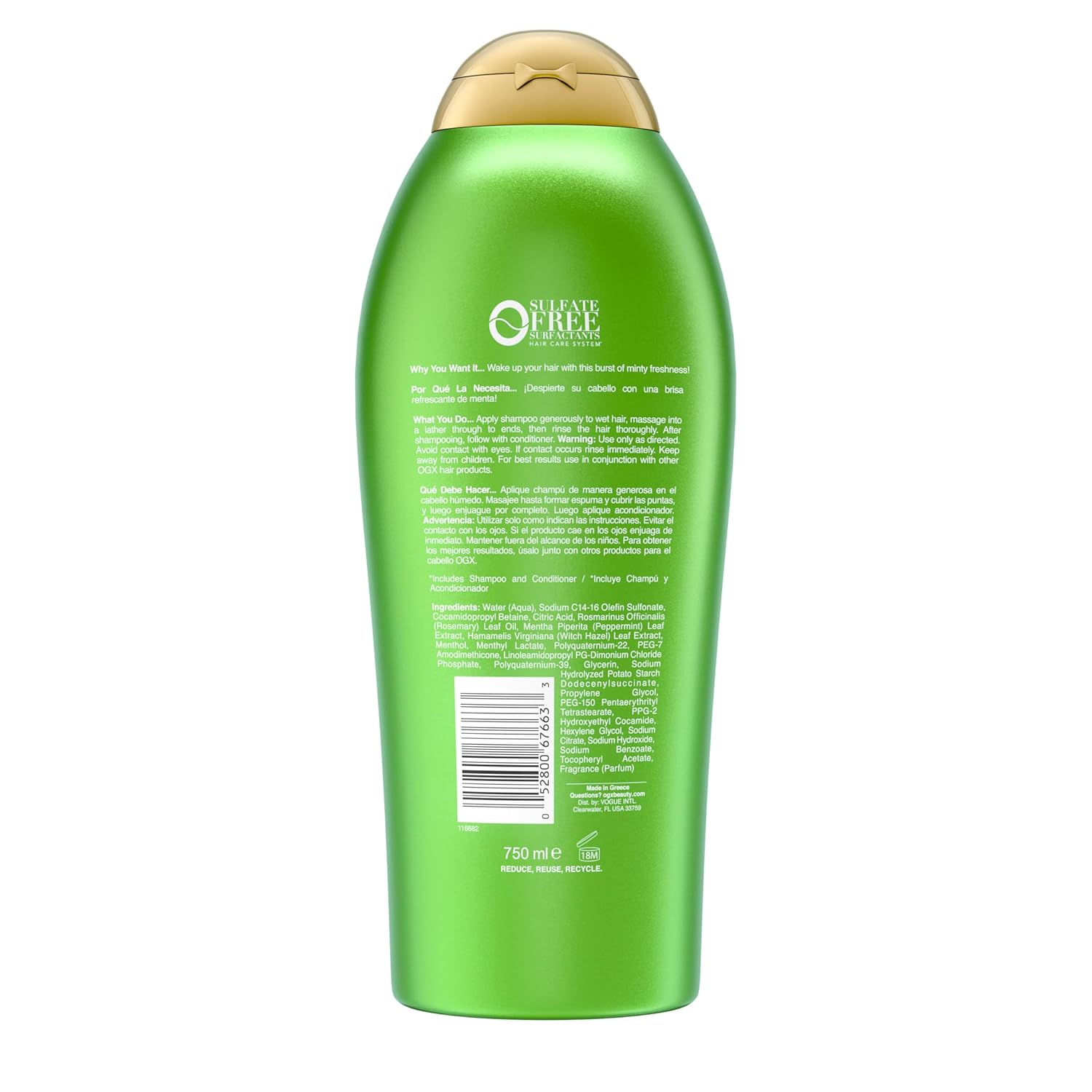 OGX Extra Strength Refreshing Scalp + Rosemary Mint Shampoo – Daily Clarifying Haircare for Stress-Relief Bath Time and Wind-Down Routines, Sulfate-Free 25.4 fl. oz