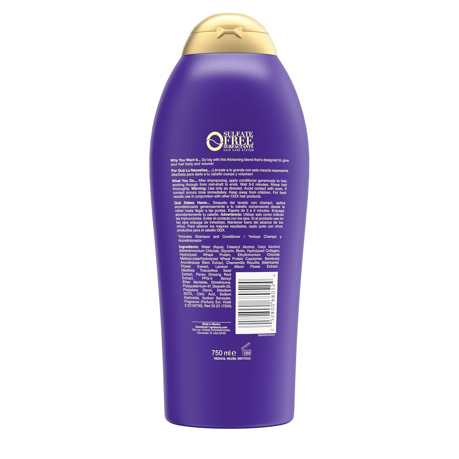 OGX Extra Strength Volumizing Conditioner with Biotin & Collagen – Elevated Hair Care in a Generous 25.4 oz Size