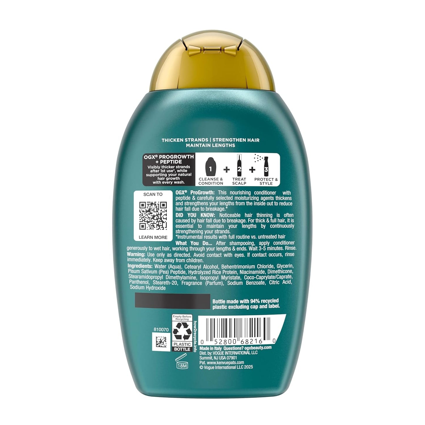 OGX ProGrowth + Peptide Conditioner – Streamlined Hair Care for Fine, Limp Hair in Recycled Packaging