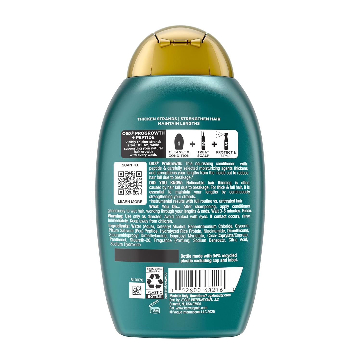 OGX ProGrowth + Peptide Conditioner – Streamlined Hair Care for Fine, Limp Hair in Recycled Packaging