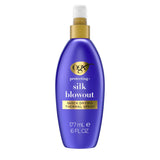 OGX Quick Drying Silk Blowout Heat Protectant – Efficient Pre-Blowout Spray for Gym-to-Office Schedules, Volume Without Extra Styling Time