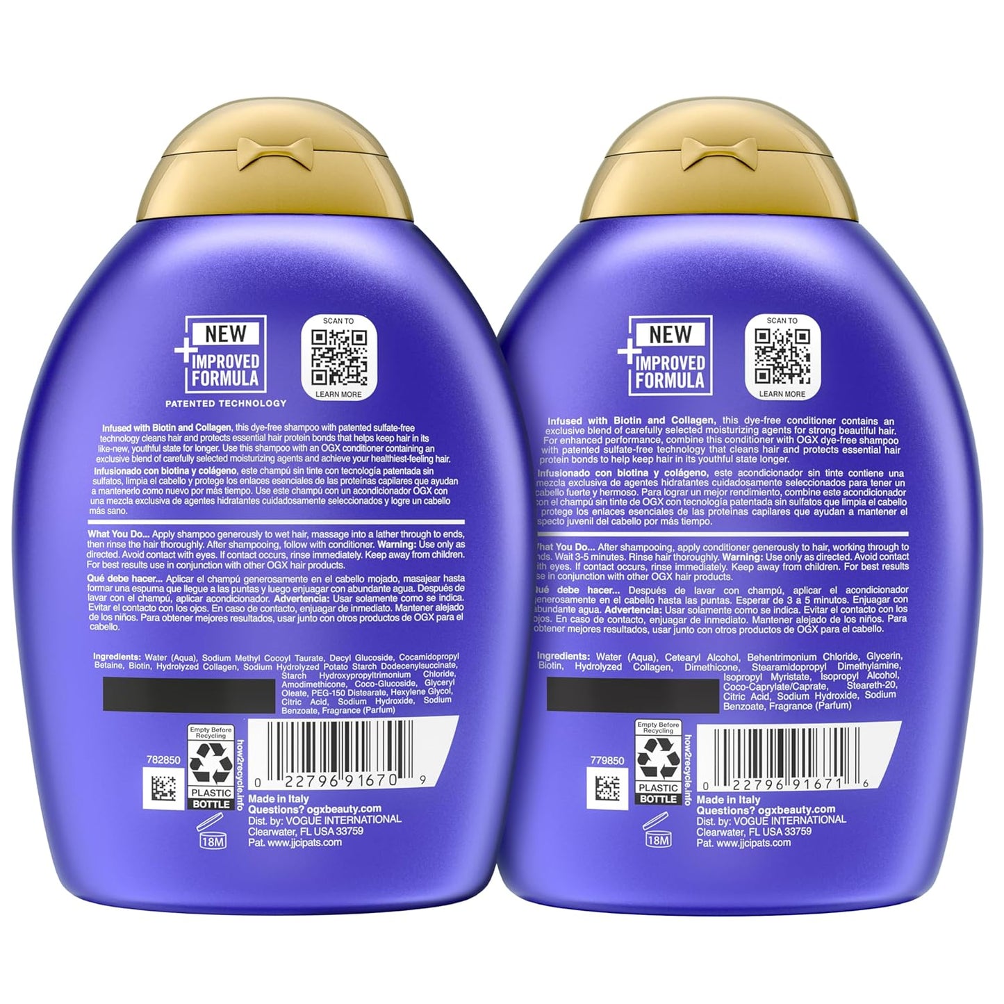 OGX Thick & Full + Biotin and Collagen – Evening Volumizing Wash and Condition for Thinning Hair, Mindful Bath Time 2-Pack