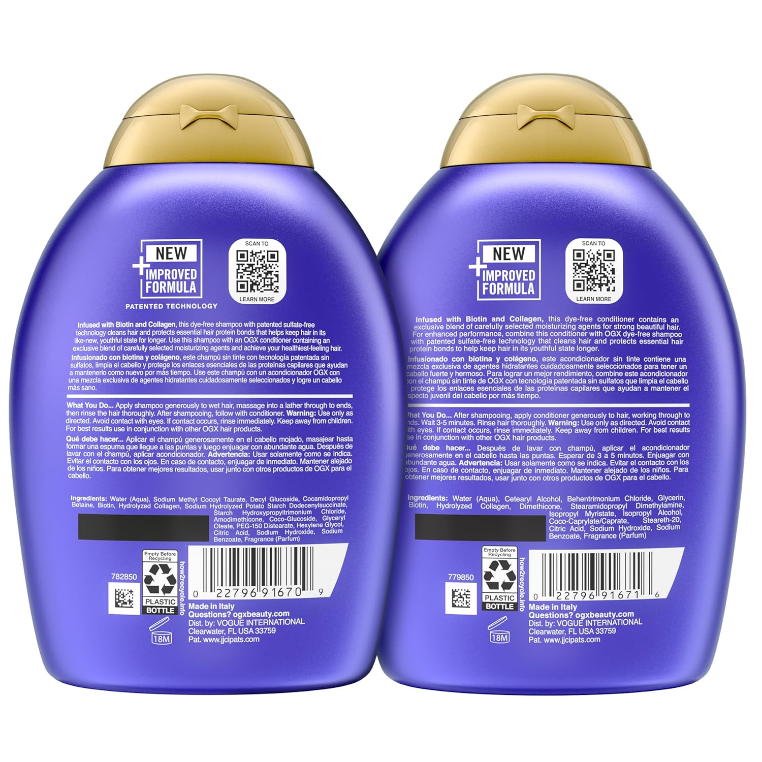 OGX Thick & Full + Biotin and Collagen – Evening Volumizing Wash and Condition for Thinning Hair, Mindful Bath Time 2-Pack