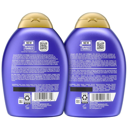 OGX Thick & Full + Biotin and Collagen – Evening Volumizing Wash and Condition for Thinning Hair, Mindful Bath Time 2-Pack