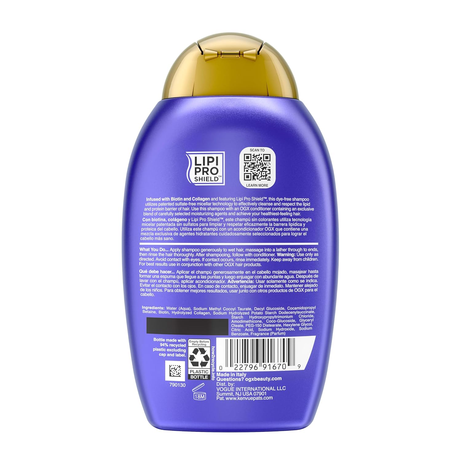 OGX Thick & Full Biotin & Collagen Volumizing Shampoo – Nightly Wind-Down Volumizing Wash for Limp Hair, 25.4 fl oz