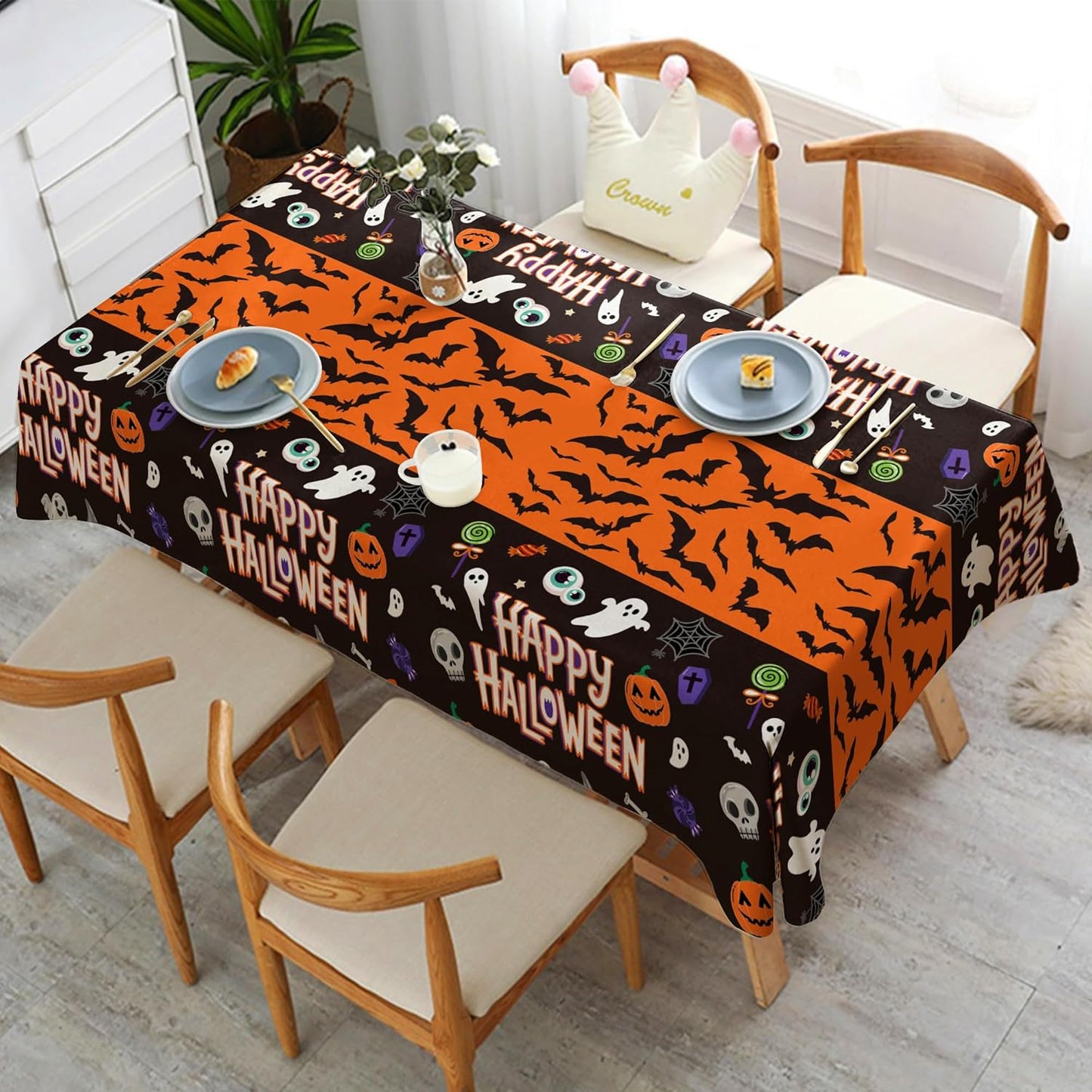 OHOME Halloween Tablecloth Set of 2 – Kid-Friendly Spooky Table Cover for Classroom Party and Playroom Decor